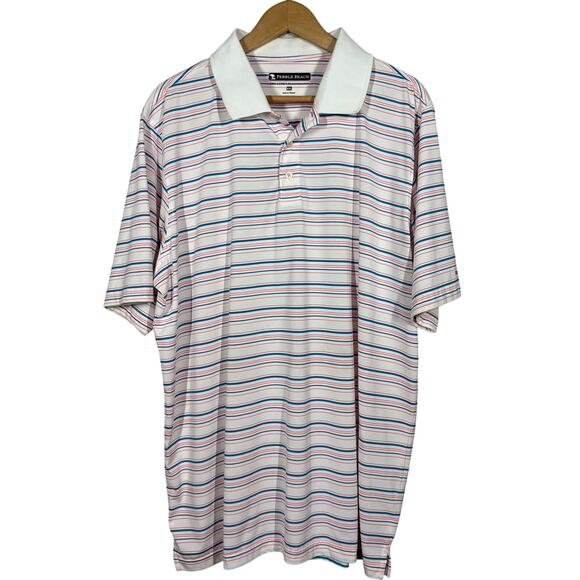 Pebble Beach Dry Luxe Polo Shirt Casual Short Sleeve Stripe White - XXL - Picture 1 of 6